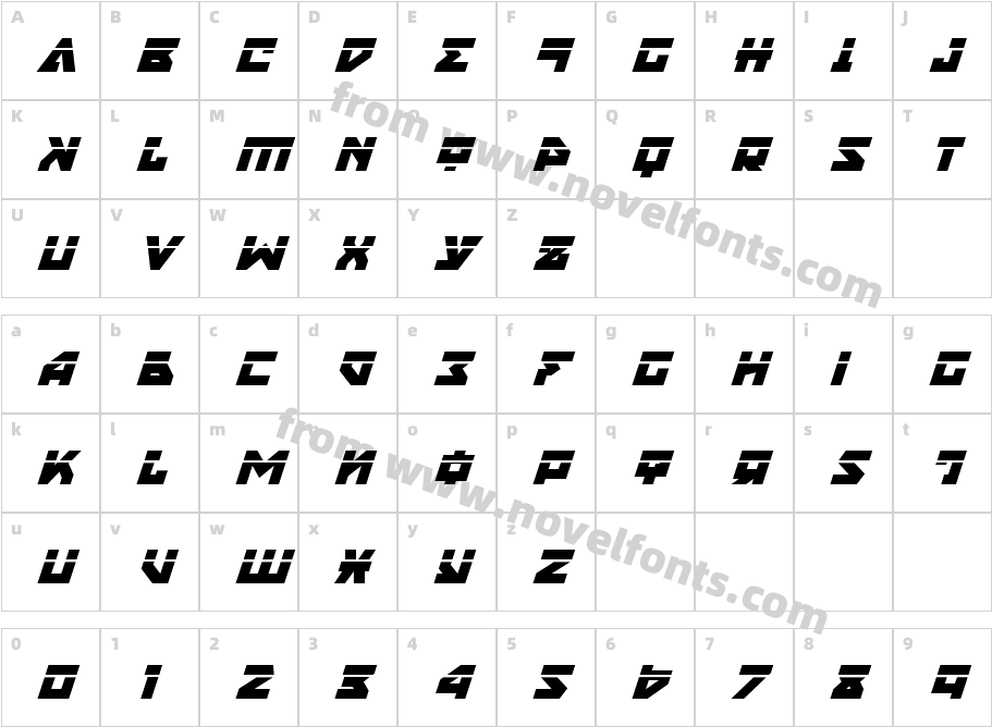 Nyet Laser ItalicCharacter Map