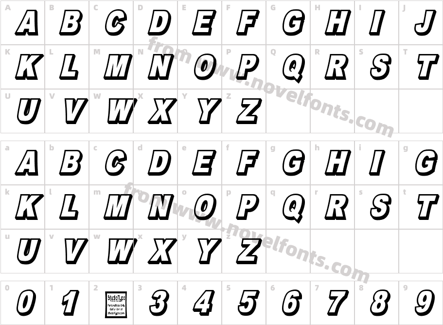 OMNIBLACK Outline ItalicCharacter Map