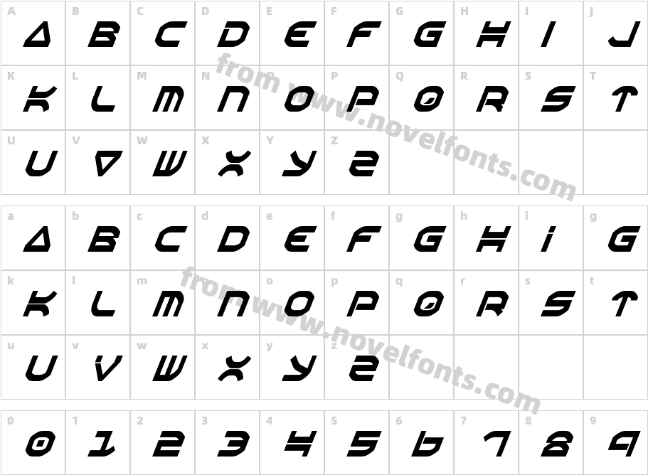 Oberon Condensed ItalicCharacter Map