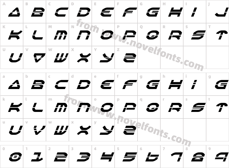 Oberon Laser ItalicCharacter Map