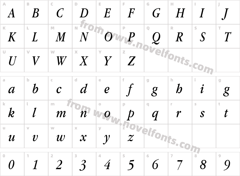 Apple Garamond BT Book ItalicCharacter Map