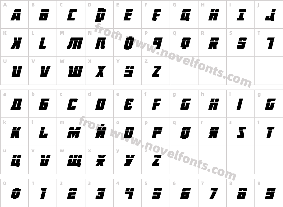 October Guard Laser ItalicCharacter Map