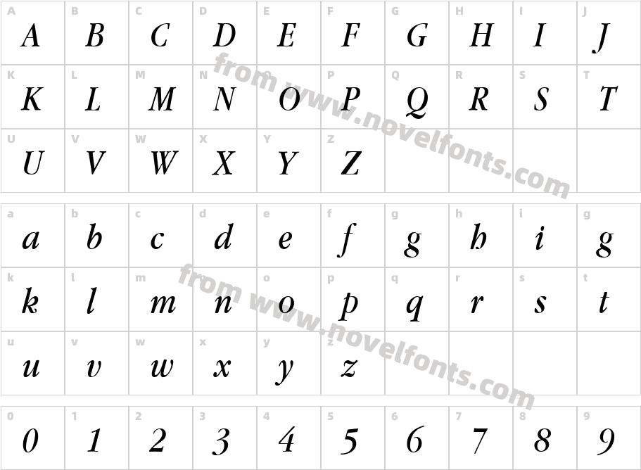 Apple Garamond ItalicCharacter Map