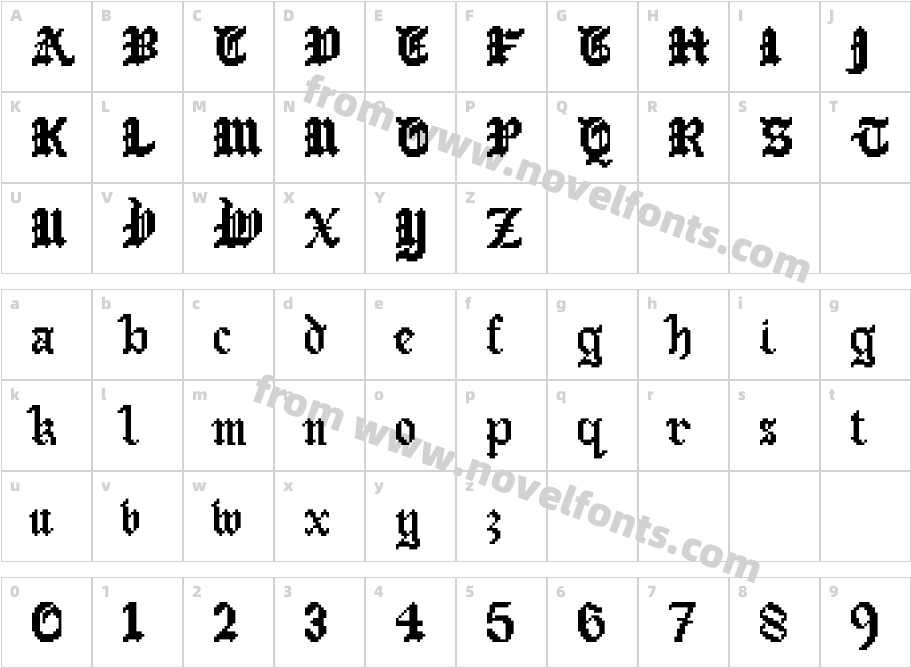 Old English Gothic Pixel RegularCharacter Map