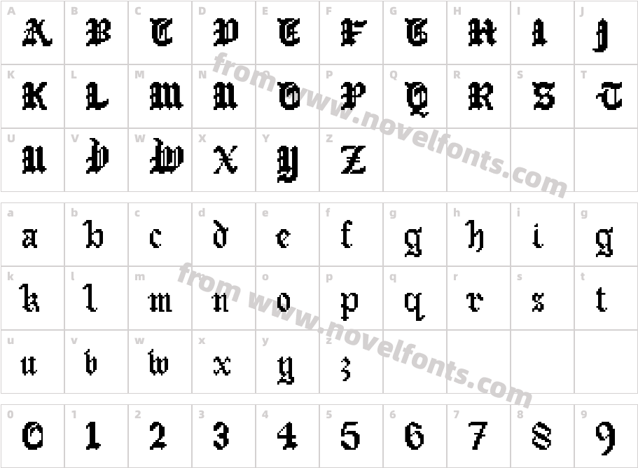 Old English Gothic PixelCharacter Map