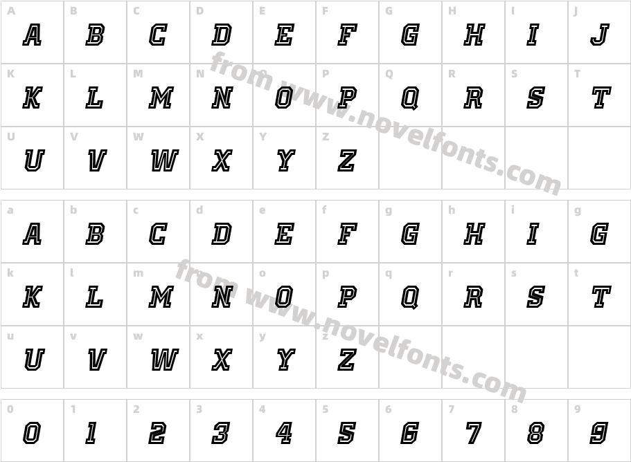 Old School United Inline Alt ItalicCharacter Map