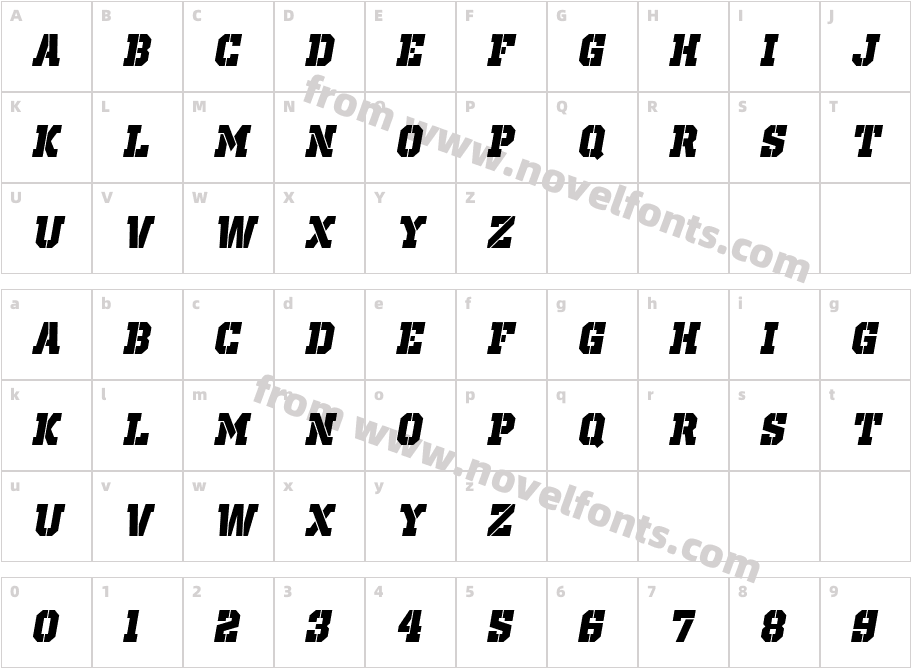 Old School United Stencil ItalicCharacter Map