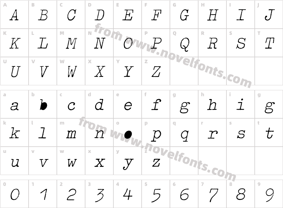 OldTypewriterEF-LightOblCharacter Map