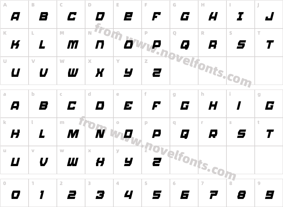 Olympic Carrier Condensed ItalicCharacter Map