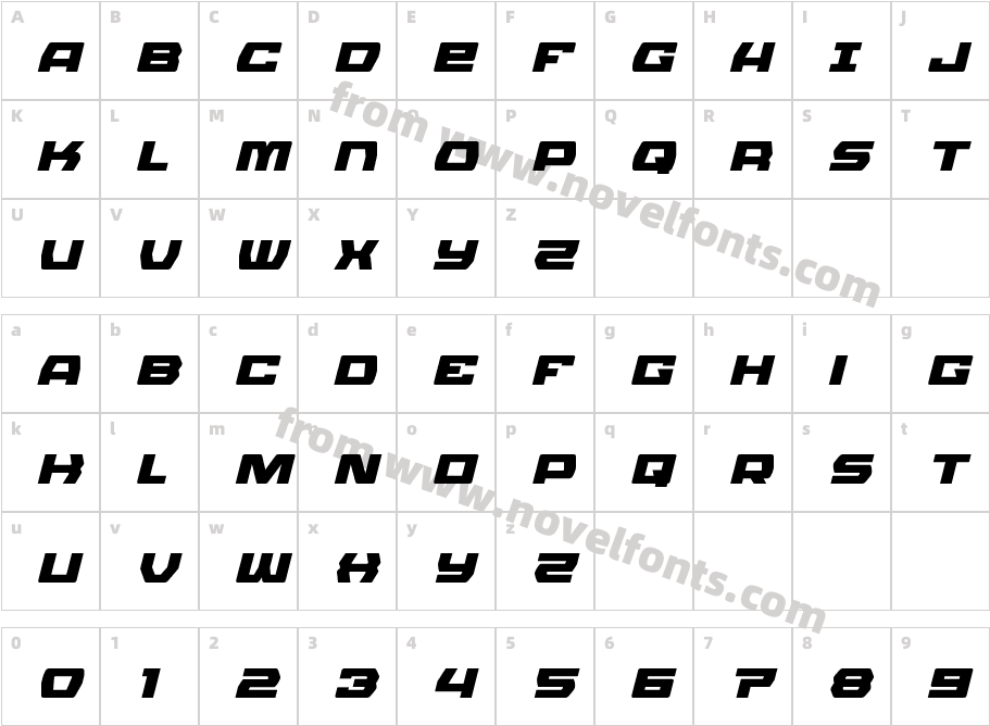 Olympic Carrier Expanded ItalicCharacter Map