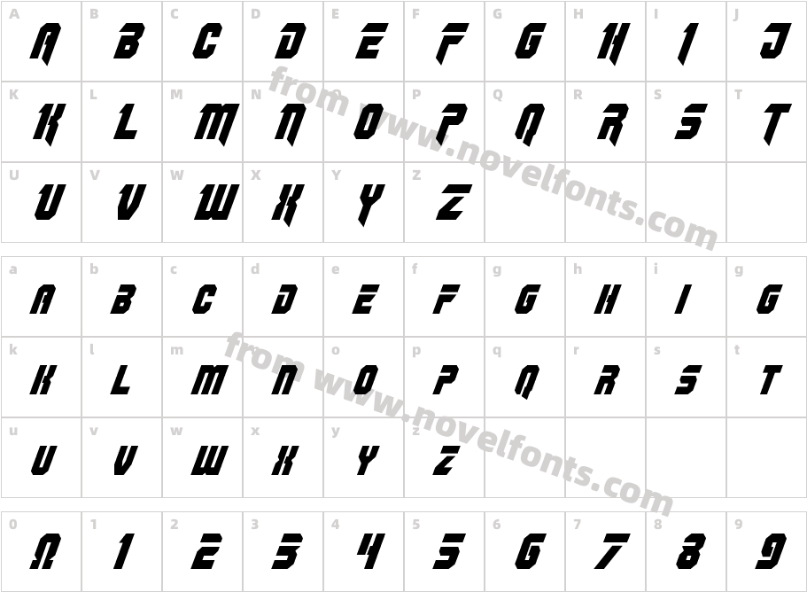 Omega Force Condensed ItalicCharacter Map