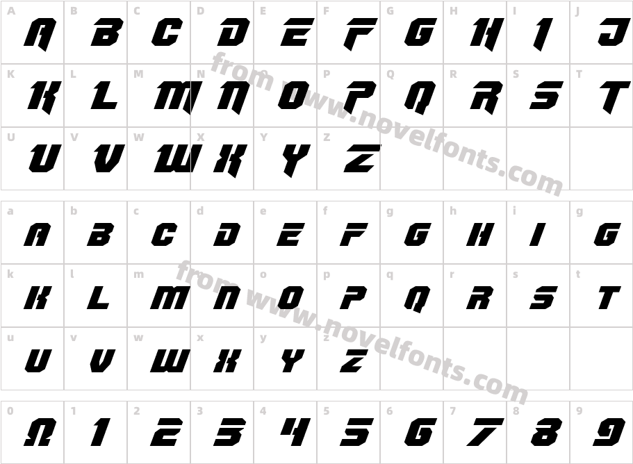 Omega Force Expanded ItalicCharacter Map