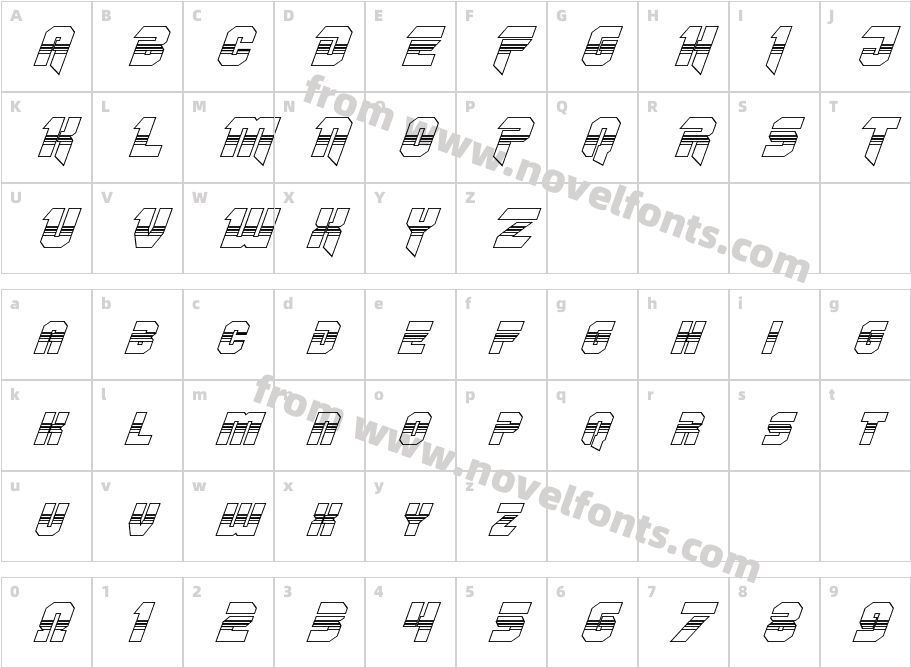 Omega Force Halftone 3D ItalicCharacter Map