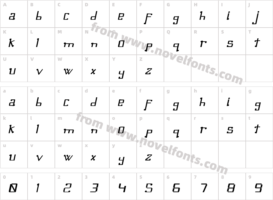 Omellons MediumItalicCharacter Map