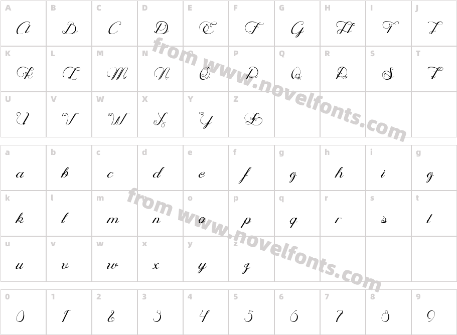 Ophélia Script LightCharacter Map