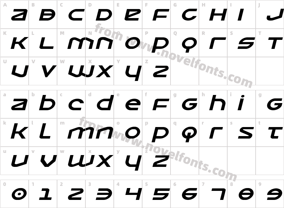 Opilio Expanded ItalicCharacter Map