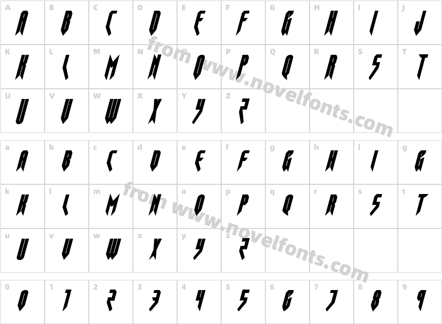 Opus Magnus Condensed ItalicCharacter Map