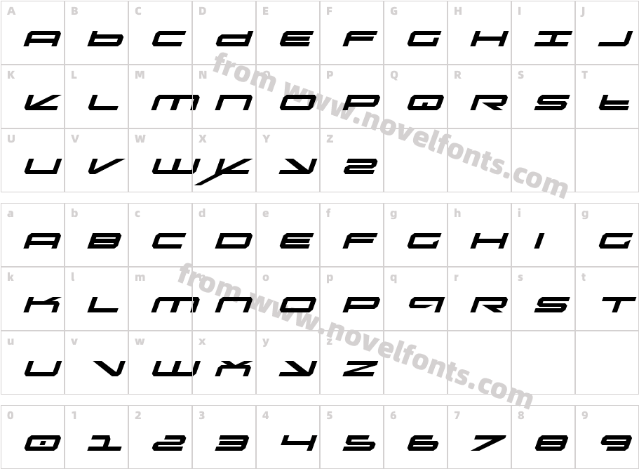 Oramac ItalicCharacter Map