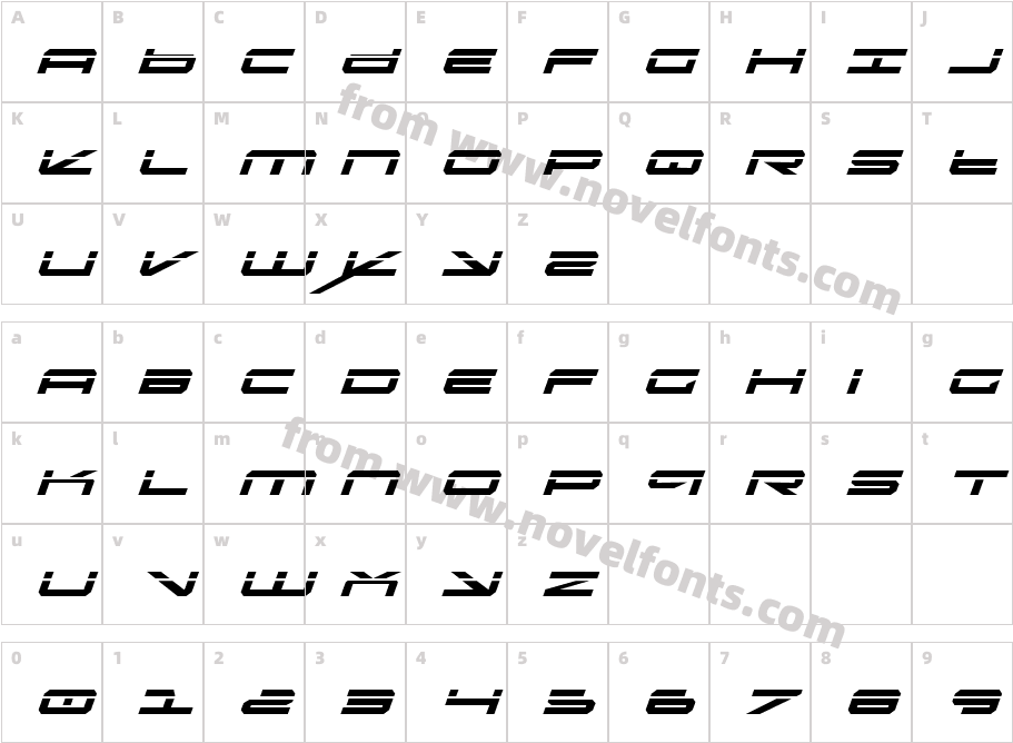 Oramac Laser ItalicCharacter Map