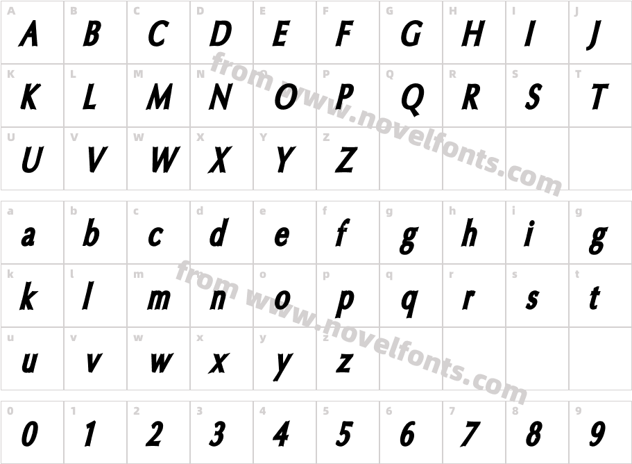 Oregon LDO Condensed Black ObliqueCharacter Map