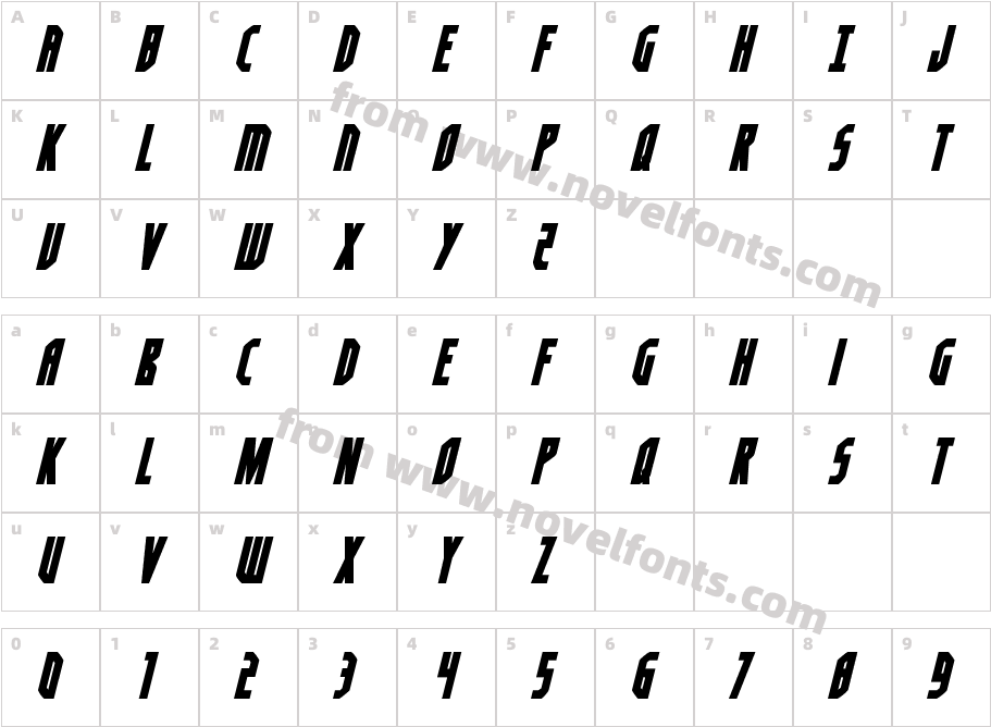 Orion Prime Expanded ItalicCharacter Map