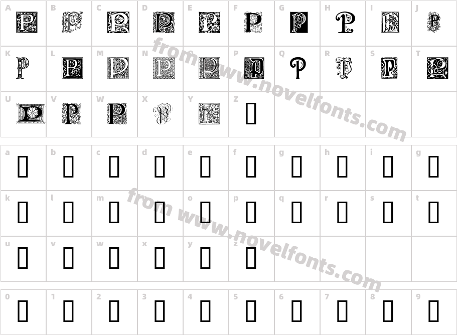 Ornamental Initials PCharacter Map