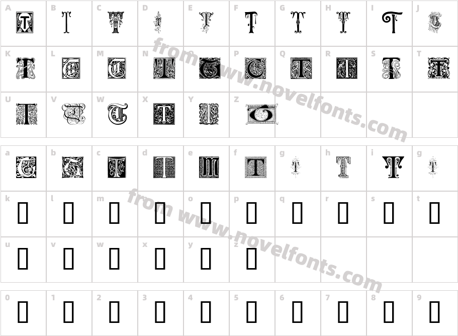 Ornamental Initials TCharacter Map