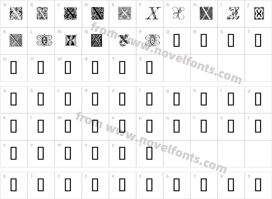 Ornamental Initials XCharacter Map