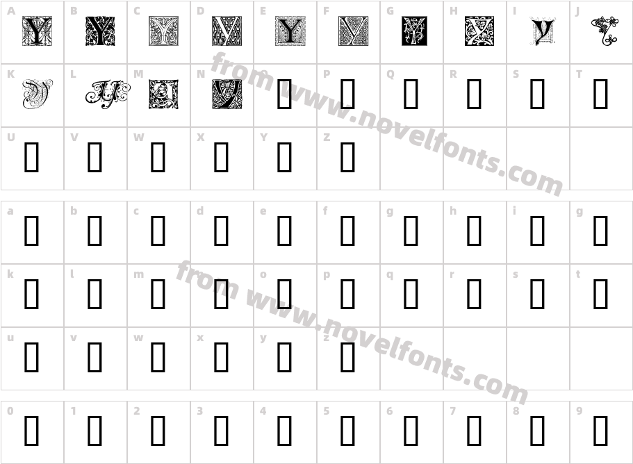 Ornamental Initials YCharacter Map