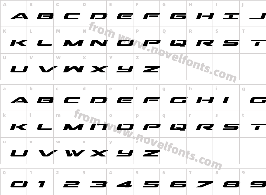 Outrider Expanded Bold ItalicCharacter Map