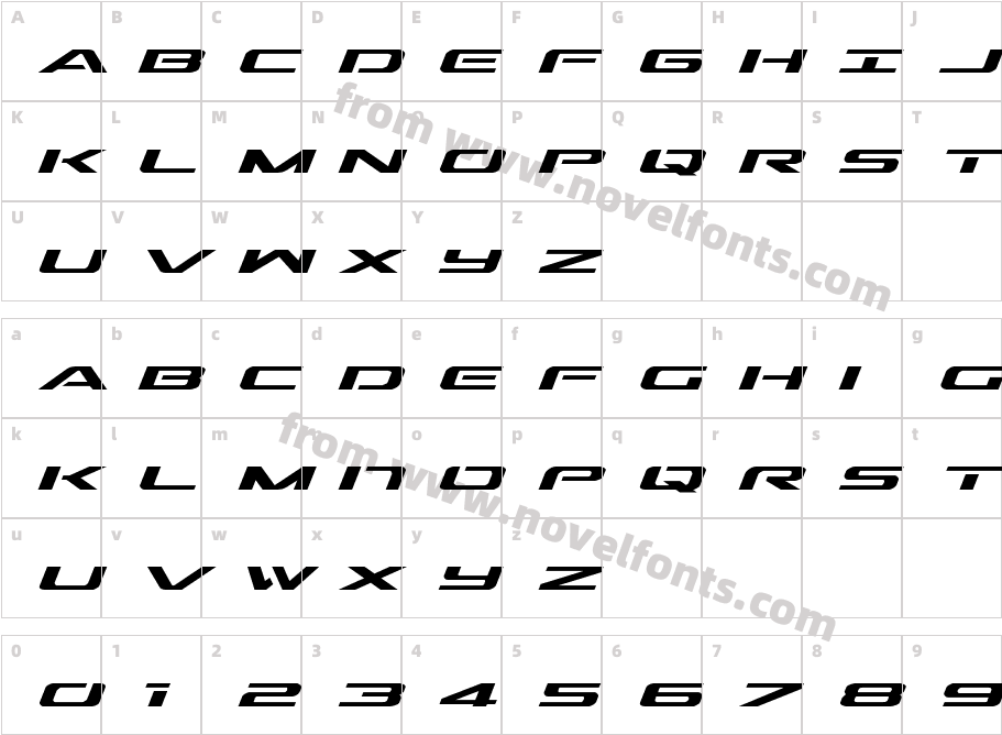 Outrider Expanded ItalicCharacter Map