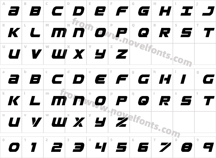 Ozda ItalicCharacter Map