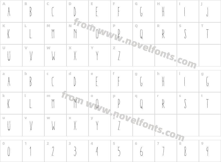 Aracne Ultra Condensed LightCharacter Map