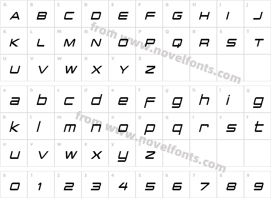 P Cap Terminal Condensed ItalicCharacter Map