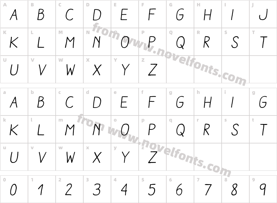 AracneRegularItalicCharacter Map