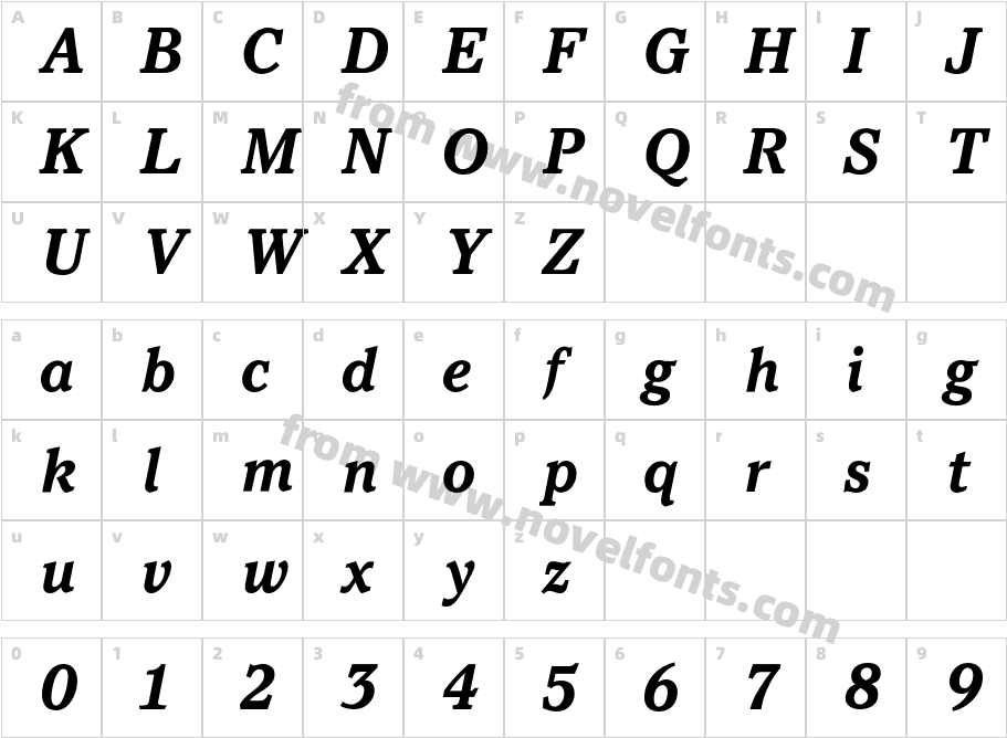 PacellaBoldItalicCharacter Map