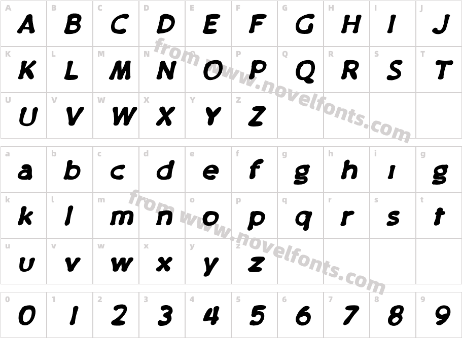 PajamaPantsXBoldItalicCharacter Map