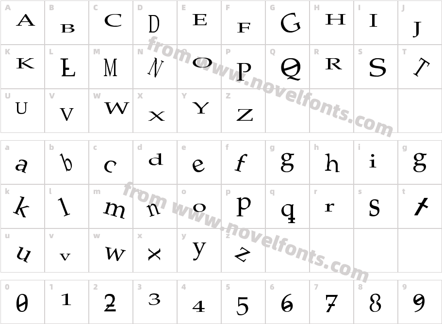 Palatino Mutant RegularCharacter Map