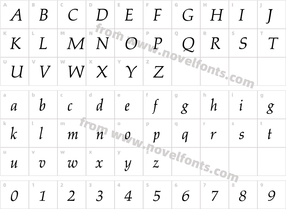 PalatinoBQ-ItalicCharacter Map