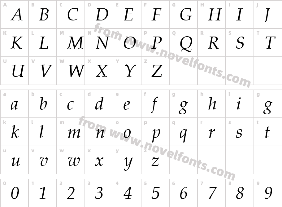 Palladia ItalicCharacter Map