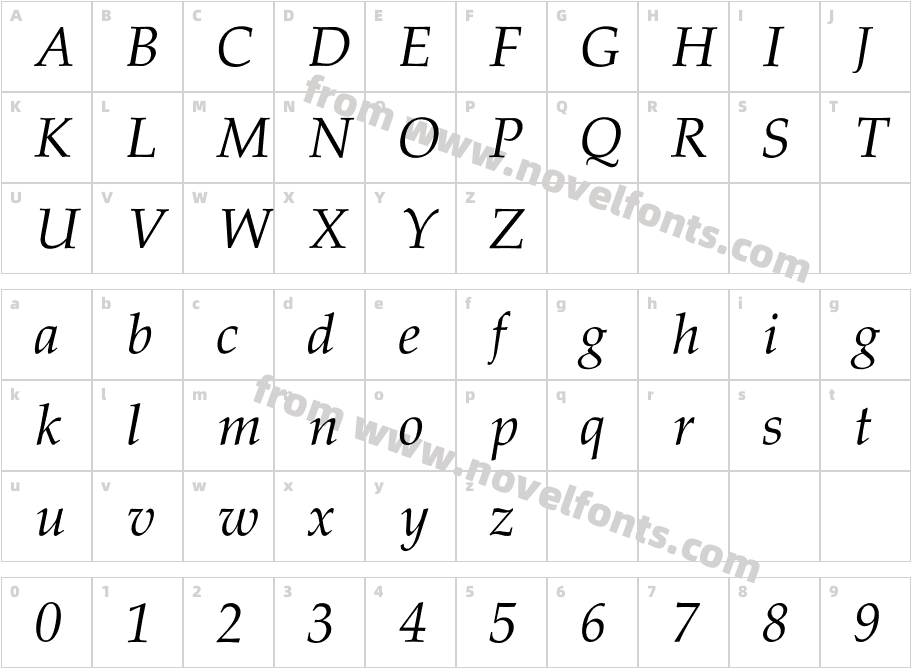 PalladiaItalicCharacter Map