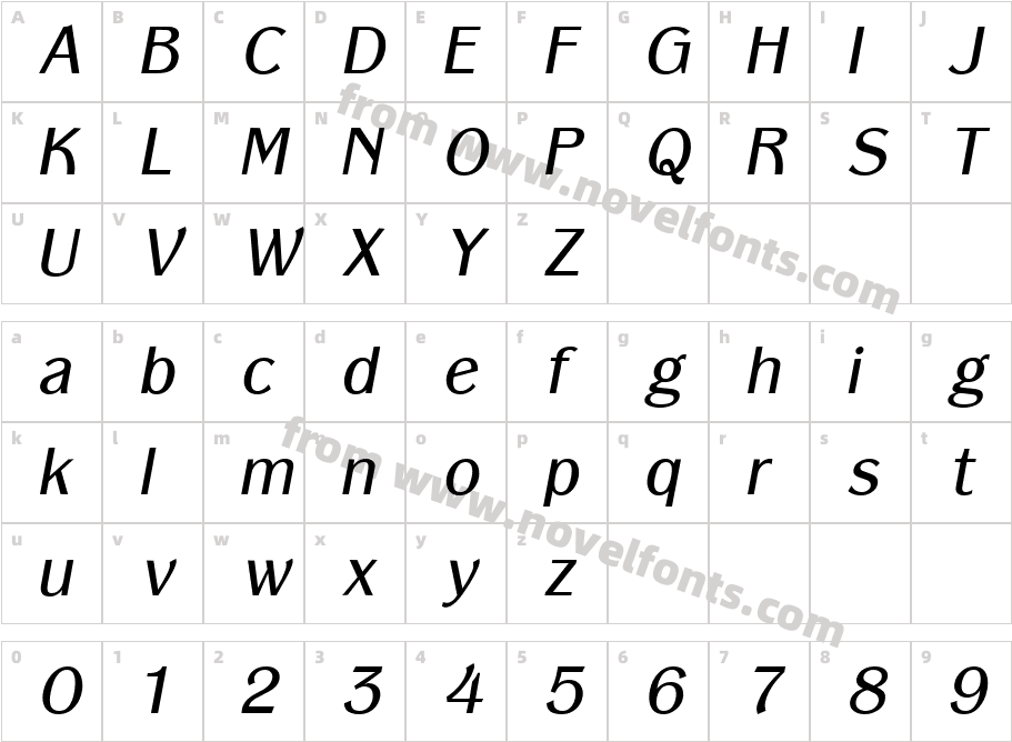 PanacheBookItalicCharacter Map