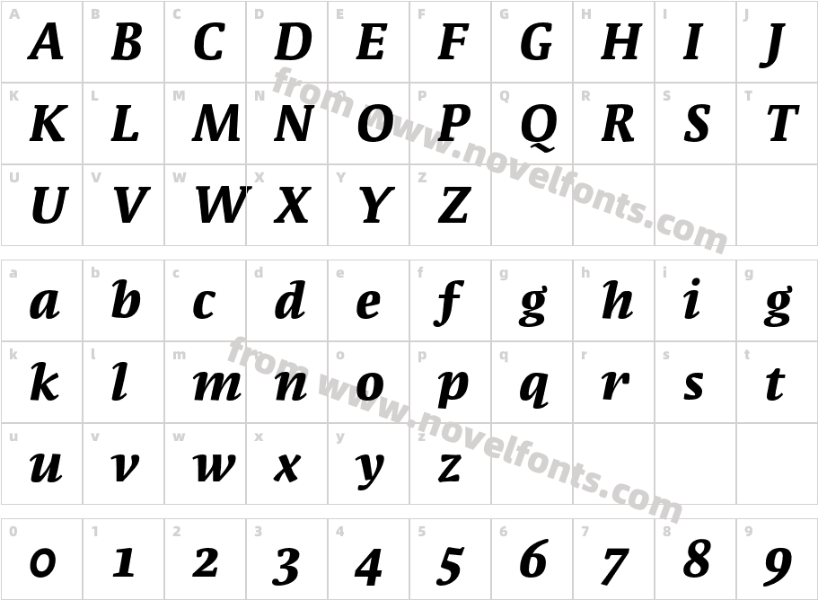 Parable-ExtraBoldItalicCharacter Map