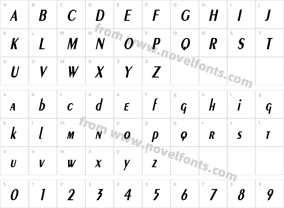 Pare Condensed BoldItalicCharacter Map