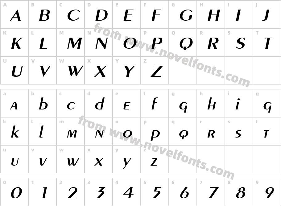 Pare Wide ItalicCharacter Map