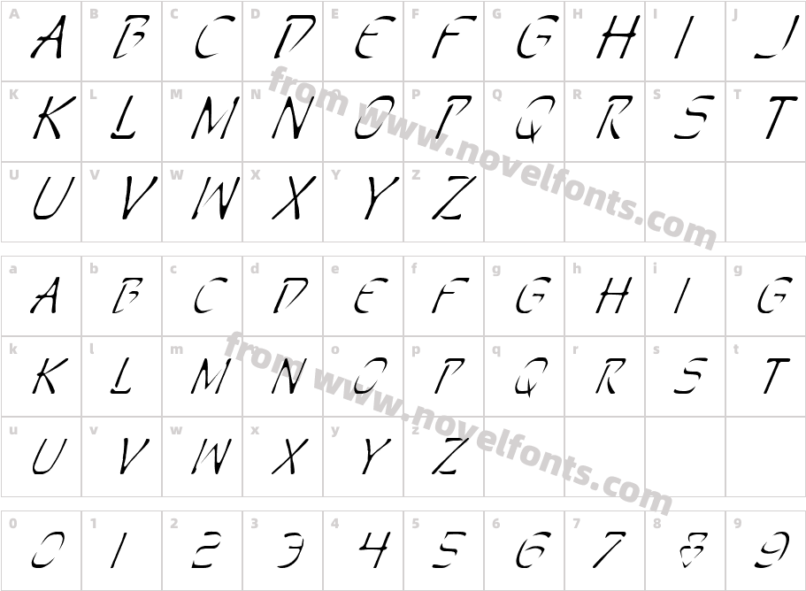 Perdition ItalicCharacter Map