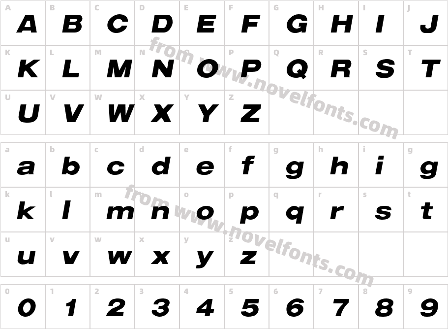 Arena Black Extended ItalicCharacter Map