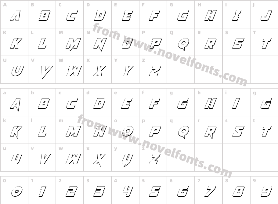 Pistoleer 3D ItalicCharacter Map