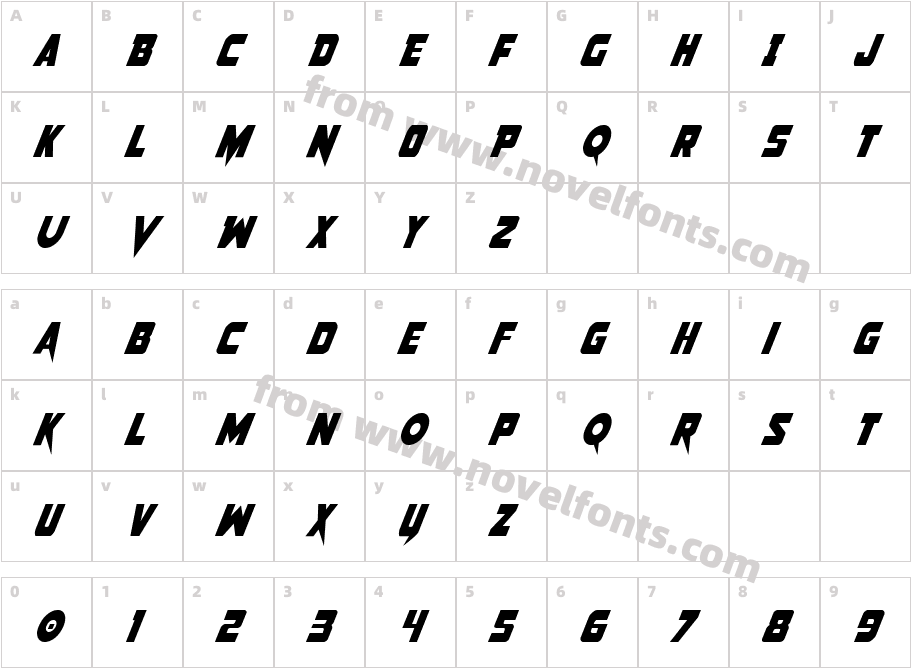 Pistoleer Condensed ItalicCharacter Map