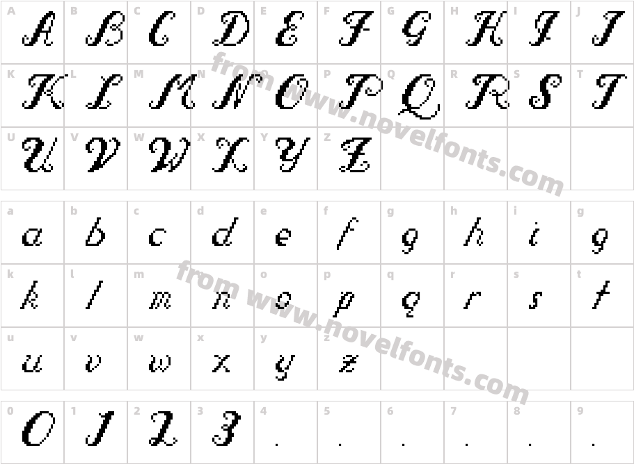 Pixel Script RegularCharacter Map